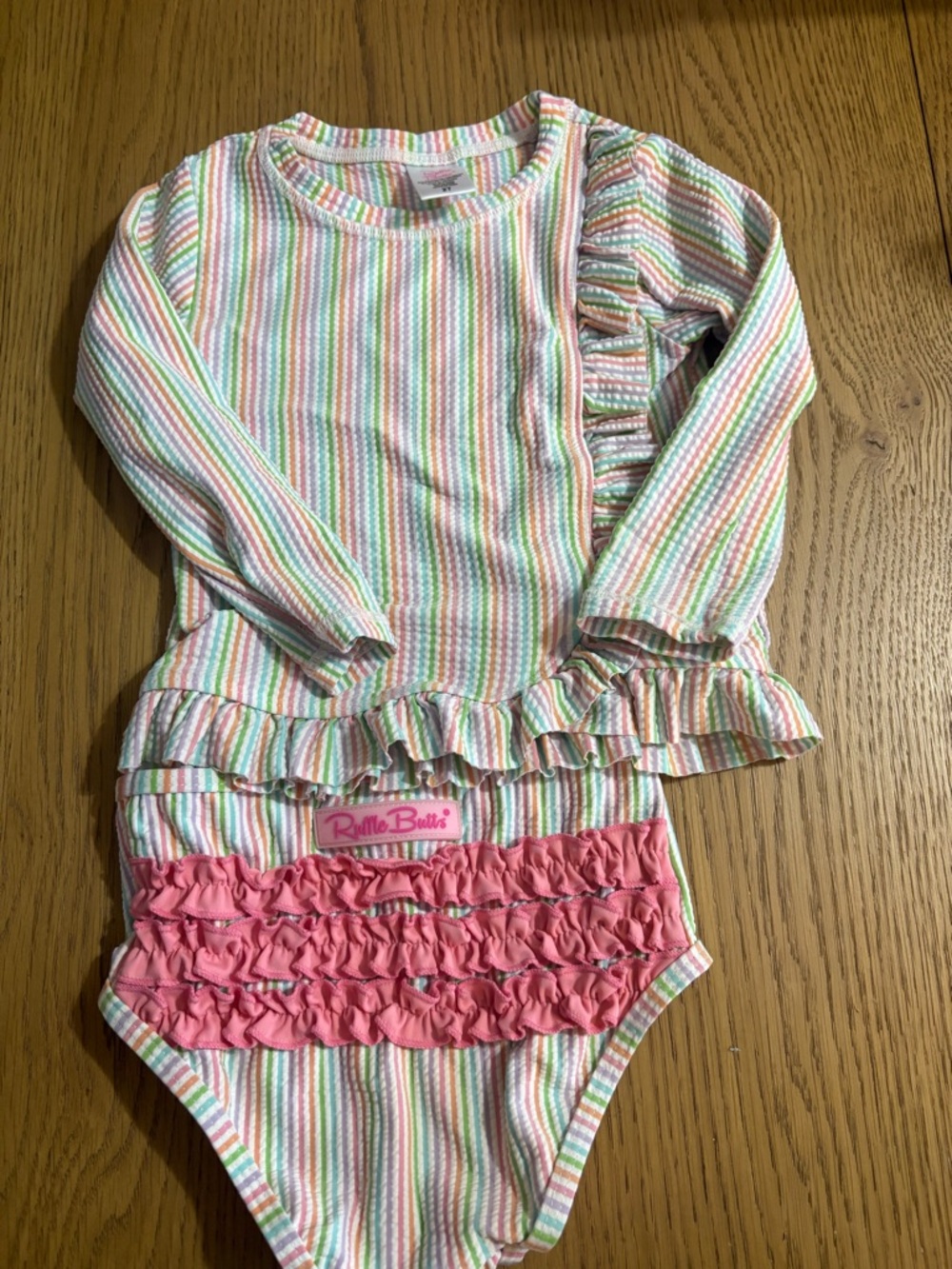 Ruffle Butts Pink & Pastel Stripe Ruffle Swimsuit and cover up